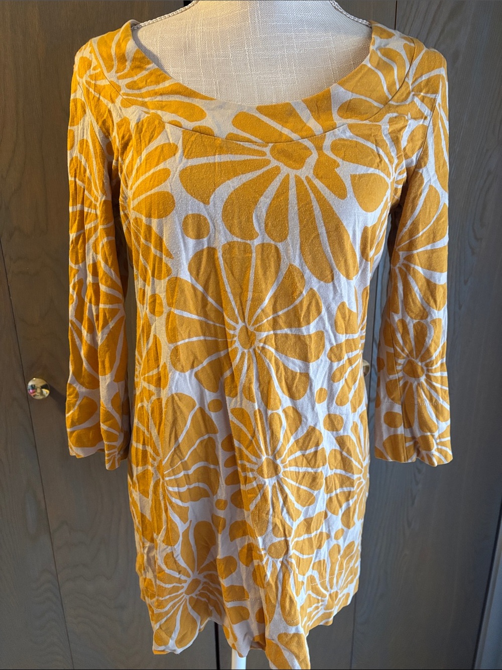 Boden Yellow Floral Tunic Top Knit Cozy Stretch Shirt Blouse Dress
